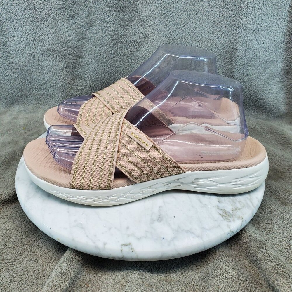 Skechers Shoes Womens 9 Pink Stretch Cross-Strap Slide Sandals